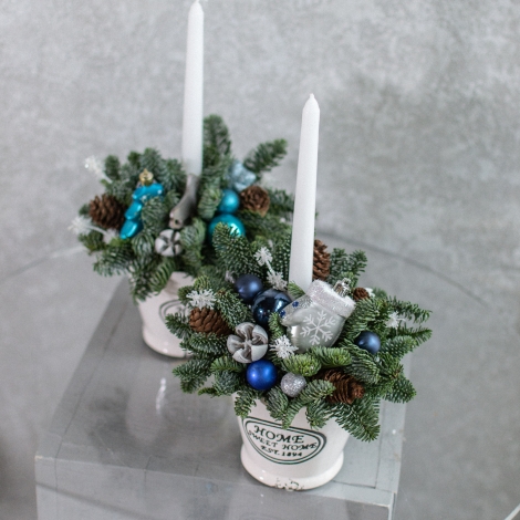 Композиция №12 с нобилисом и свечами в керамическом кашпо